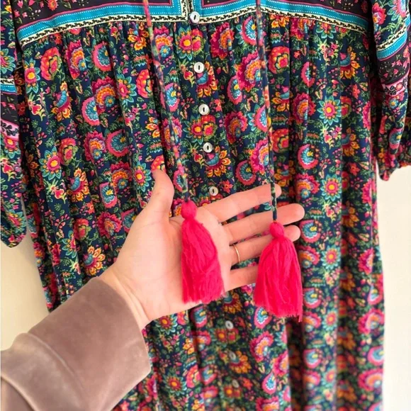 NATURAL LIFE boho Floral Maxi Dress long sleeve size medium cottagecore vibe! - Picture 6 of 8